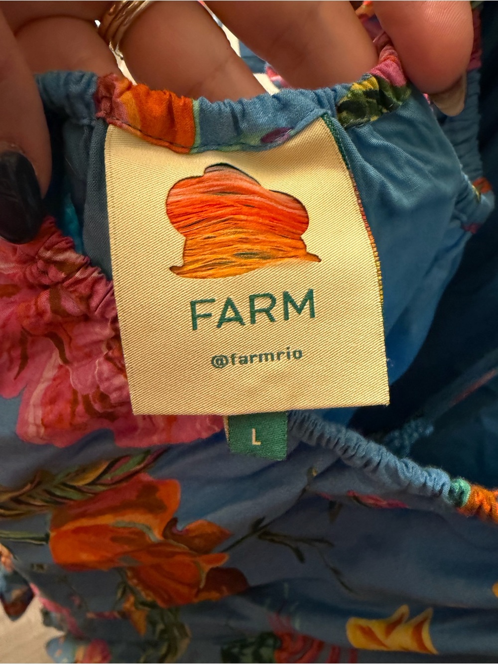 FARM Rio Blue Floral Puff-Sleeve Maxi Dress with Pink & Yellow Blooms - Picture 4 of 4